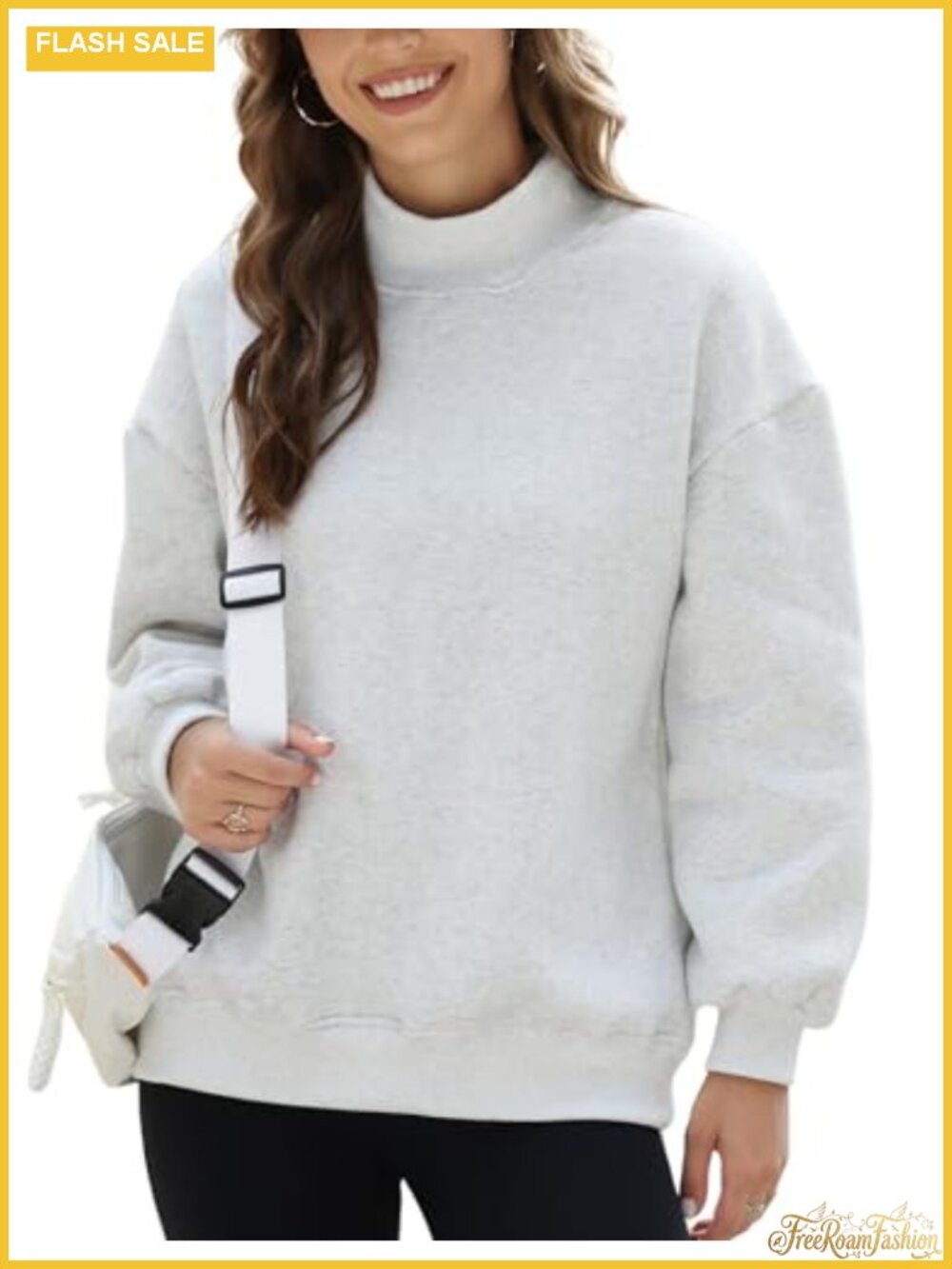 Oversized Mock Neck Sweatshirt Fleece Lined Turtleneck Pullover